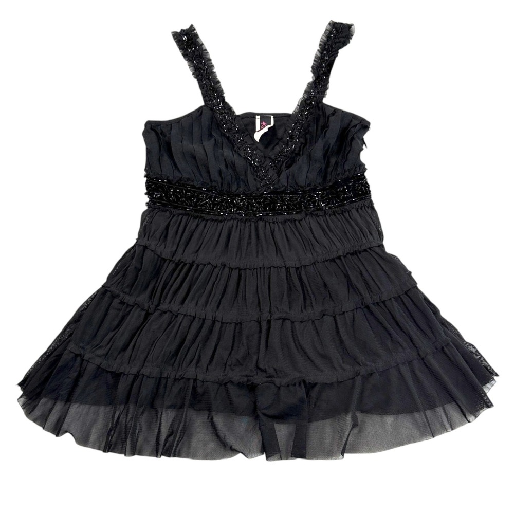Vintage Y2K Black Ruffle Lace Babydoll Cami Top S Coquette Dark Fairy Whimsigoth - Picture 5 of 9